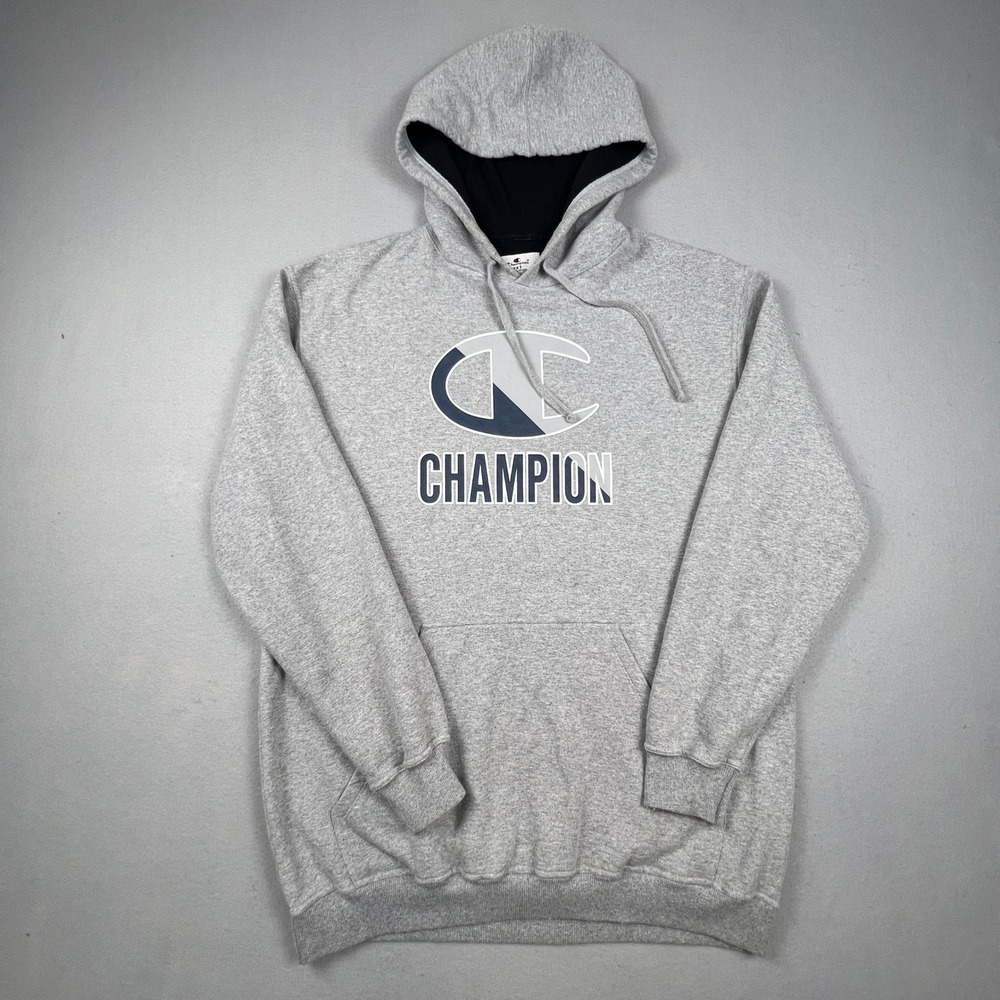 Champion Hoodie Mens 2XT Gray Graphic Logo Fleece Tall Sweatshirt Sporty Casual